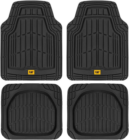 CAT PU Leather Seat Covers for Cars – (2) Front Seat Covers with (4) All-Weather Heavy-Duty Floor Mats for Trucks, Cars, & SUVs Combo Set – Car Interior Protection Liners for Car Seats and Floors