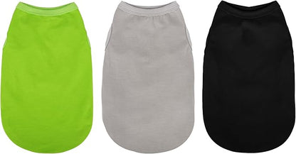 Paiaite 3 Pieces Plain Dog Shirt Sleeveless Puppy Cotton Dog Shirts Breathable Pet Apparel Tank Top Colorful Puppy Sweatshirt Clothes for Small Medium Dogs Black Green and Gray 3XL
