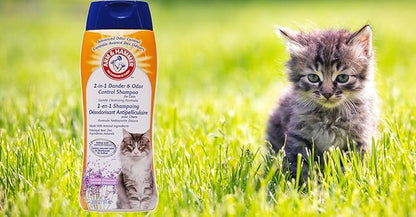 Arm & Hammer 2-in-1 Deodorizing & Dander Reducing Shampoo for Cats, Baking Soda Cat Shampoo for Dander, Odor Control and Coat Cleaning, Lavender Chamomile Scent, 20 Fl Oz - 2 Pack