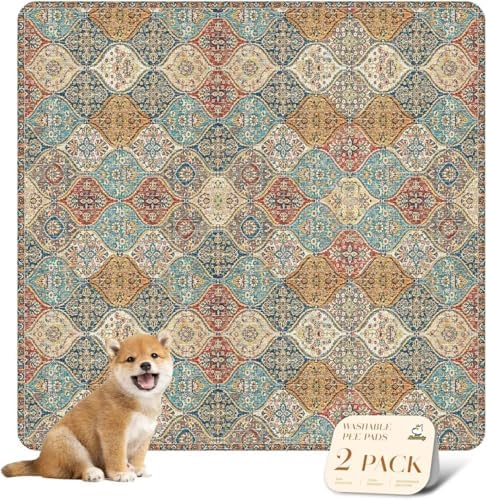 nunubaby Reusable Potty Pads for Dogs for Crates and Floors. Washable Pee Pads for Dogs, Stylish, Non-Slip and Leak-Proof Pee Pads.(Cream/Multi, 36" x36")