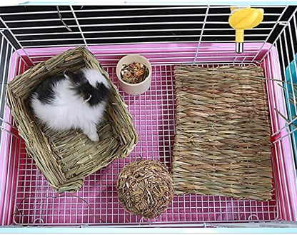 Hamiledyi Grass Mat Woven Bed Mat for Small Animal Bunny Bedding(Pack of 3)