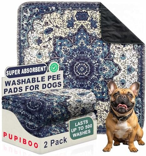 PUPIBOO Washable Pee Pads for Dogs & Cats 54x 54 Super Absorbent Reusable Puppy Training Pads - 100% Waterproof, Leak-Proof, Non-Slip Pet Pads for Housebreaking, Whelping & Indoor Floor Protection