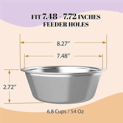 AVERYDAY 54oz Stainless Steel Dog Bowls Set, 2 Pack for Replacement Dogs Bowl Stand, 6.8 Cups Metal Dog Bowls, 8 Inch Medium Large Dogs Water Bowl for Raised Feeder with Opening 7.48-7.72"