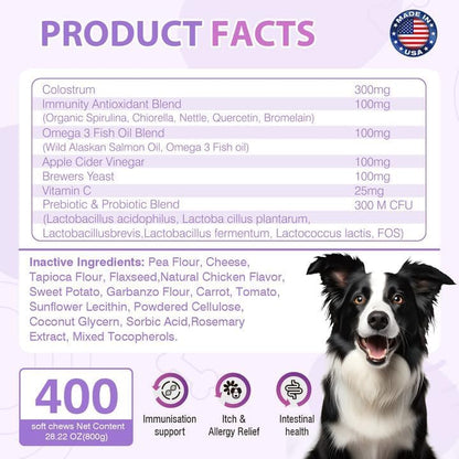 Dog Allergy Chews, Itchy Skin & Hot Spot Relief with Probiotics, 400 Count