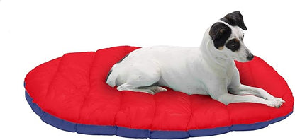 Furhaven Outdoor Travel Dog Bed for Small Dogs w/ Carry Bag, Washable & Foldable, Great for Crates & Kennels - Trail Pup Travel Pillow Mat w/ Stuff Sack Bag - Flame Red/True Blue, Small