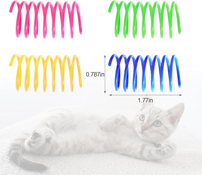 Shudyear Pack of 32 cat Coil Springs for Indoor, Colourful and Durable Plastic Spring coils to Attract, Chewing, Hunting, Interactive Toys for Cats and Kittens (32pc)