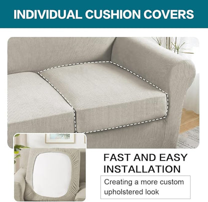 Turquoize 4 Piece Sofa Covers for 3 Cushion Couch Sofa Slipcover Soft Couch Cover for Dogs-Washable Sofa Furniture Covers with 3 Individual Large Cushion Covers (XL Sofa, Island Fossi)
