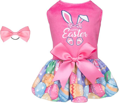 CuteBone Happy Easter Eggs Dog Dress Velvet for Small Dogs Girl Pink Puppy Dresses Dog Clothes CVA18XXS-D