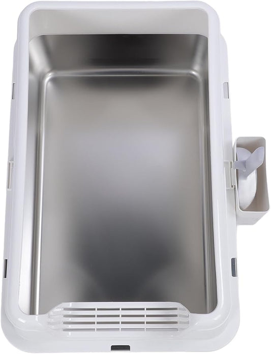 Aramox Half Clad Stainless Steel Cat Bedroom with Metal with High Metal for Cats for Animal Owners and Their Like Friends Closed. (White)
