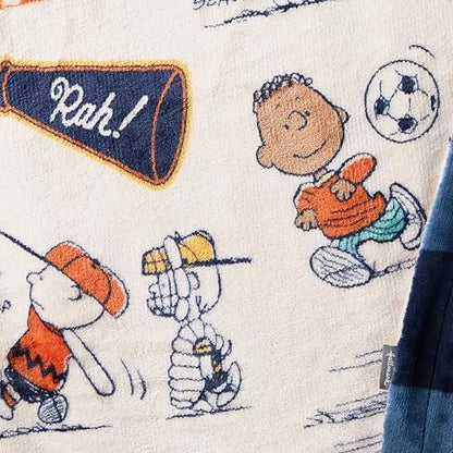 Hallmark Peanuts Plush Throw Blanket, Navy and Gray Stripes (50x60)