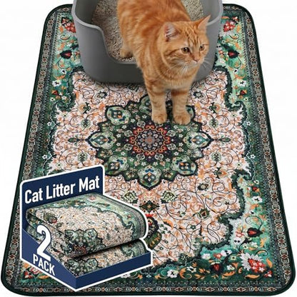 Hompet Cat Litter Mat 2 Pack, 24x36 Large Machine Washable Trapping Mats for Cats, Super Absorbent & Urine-Proof Cat Litter Box Mat for Floor, Waterproof & Non Slip Kitty Litter Rug