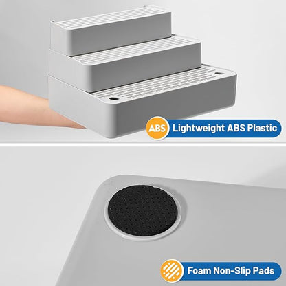 Adjustable Cat Litter Box Steps, 3-Step Non-Slip Ramp for Kittens Senior Cats Small Cats, Detachable Litter Catcher Tray, Fit Automatic Litter Boxes, Easy Clean, 13.5"x9"x7" (Light Grey)