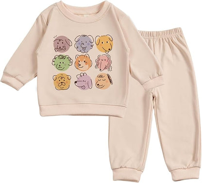 Toddler Baby Cute Dog Puppy Long Sleeve Sweatshirt Top Jogger Pants Set Cute Fall Winter Clothes Set