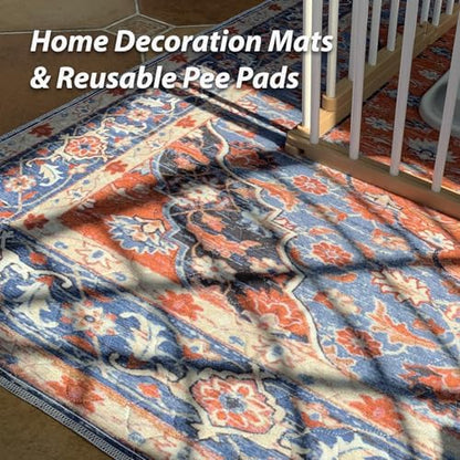 nunubaby Washable Pee Pads for Dogs, Stylish, Non-Slip and Leak-Proof Pee Pads. Reusable Potty Pads for Dogs for Crates and Floors.(Red/Floral,72" x72" )