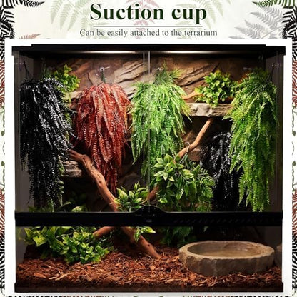Suncalla 8 Pack Reptile Plants Terrarium Hanging Plant Vine Boston Climbing Terrarium Plant with Suction Cup for Bearded Dragons Lizard Crested Gecko Snake Crab Tank(Vivid Series,3 Colors)