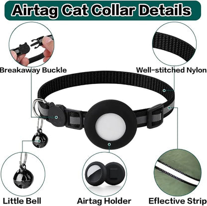 Airtag Cat Collar Breakaway, Cat Collar with Air Tag Holder(Red) | Safety Breakaway Buckle, Reflective Strip, Lightweight, Bell, 0.4 Inches in Width, Adjustable Size to Fit Different Cats