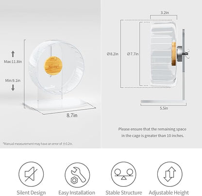 Niteangel Super-Silent Hamster Exercise Wheels: - Quiet Spinner Hamster Running Wheels with Adjustable Stand for Hamsters Gerbils Mice Or Other Small Animals (S, Transparent)