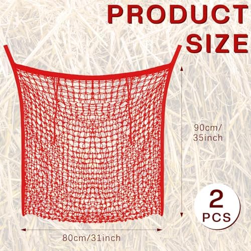 Fabbay 2 Pcs Slow Feed Hay Net for Horses, 35 x 31 Inch Hay Bag, Red