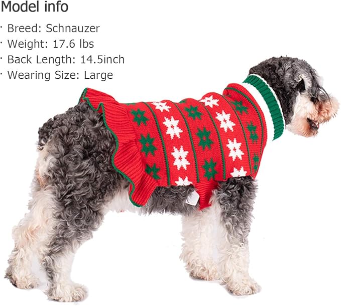 KYEESE Dog Christmas Sweater Turtleneck Dog Sweater for Medium Dogs Warm Dogs Clothes Pet Coats with Leash Hole Knit Pullover Pet Sweater Dress with Snow Flake, Girl Red, XX-Large