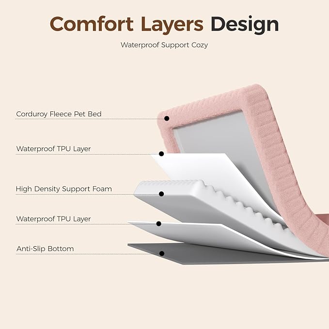 Orthopedic Dog Bed for Extra Large Dog, Waterproof Pet Bed for Crate,Non-Slip Bottom and Egg-Crate Foam with Removable Washable Cover Crate Bed,Pink,41"x27"x4"