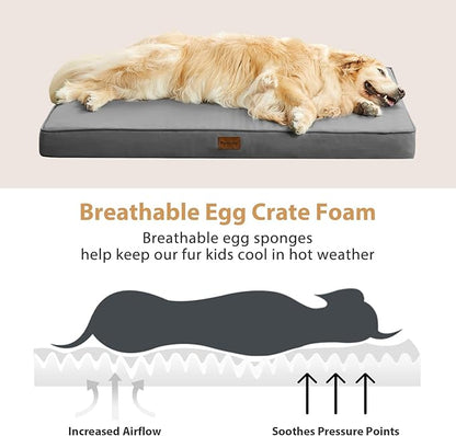 BFPETHOME Outdoor Dog Bed for Large Dogs, Waterproof, Orthopedic with Removable Washable Cover, Egg Crate Foam Mat (36 x 27 In, Dark Grey)