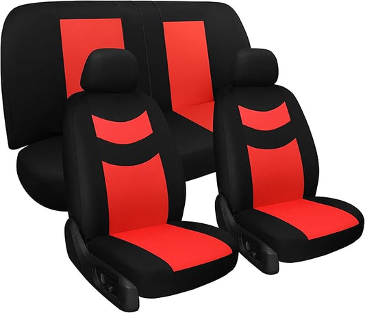 Tapha Universal Car Seat Covers Full Set - Front and Rear Split Bench, Easy to Install, Breathable and Washable Universal Interior Covers for Auto, SUV, Sedan, Van, Airbag Compatible, Black & Red