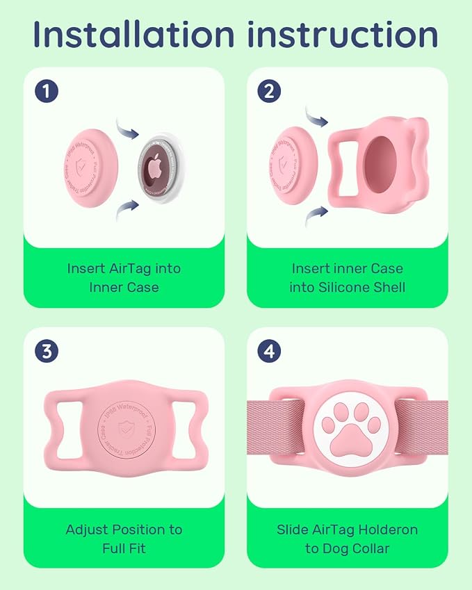 IP68 Waterproof Dog AirTag Holder for Dog Collar, Soft, Stretchy Silicone | Full-Body Protection, Easy Tool-Free Installation, Quiet, No-Dangle Fit, Lightweight, Fits Dog & Cat Collars of All Widths
