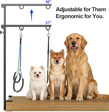 ALLPETS&CO Portable Foldable Dog Grooming Arm Kit: Adjustable 27"-40" with Heavy Duty Clamp & Hammock, 4pc Grooming Tools, No-Sit Restraint for Small Medium Dogs, Complete Home Salon Grooming Set