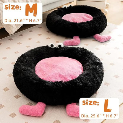 Calming Dog Cat Bed, Anti-Anxiety Donut Warming Cozy Soft Round Bed, Machine Washable, Fluffy Faux Fur Plush Cushion Bed for Small Medium Dogs and Cats