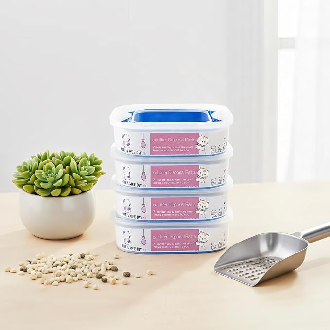 4 Pack 28FT Cat Litter Refill Cartridge, Compatible with Pet Genie Standard/Plus/Style Pail Refills, Up to 16 Months of Supply, 7 layer Odor Control Jumbo Refill Cartridge