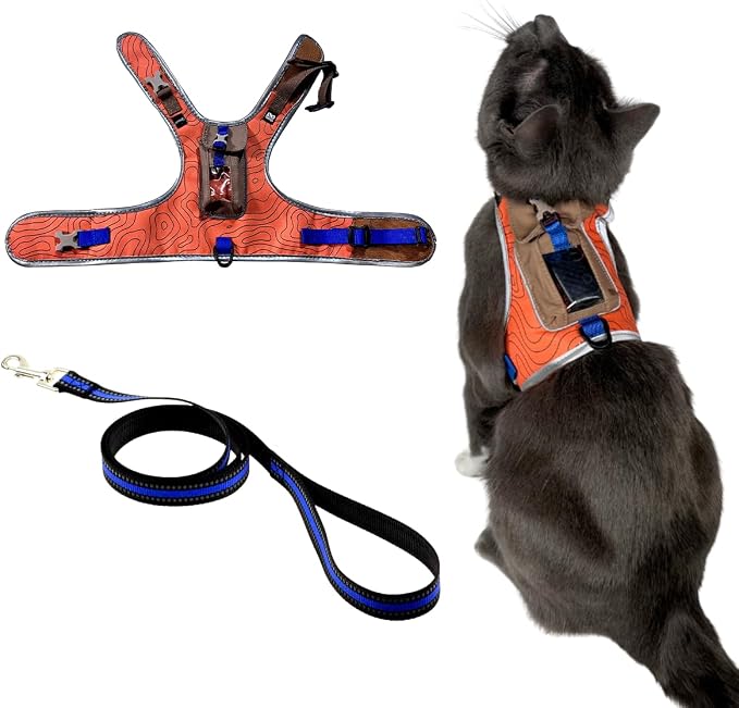 Travel CAT The Pathfinder Cat Harness with GPS Tracker Pocket - Powered by Tractive Cat Harness Escape Proof - Walking Escape Proof Harness for Small, Large Cat, Kitten (Orange, Small)
