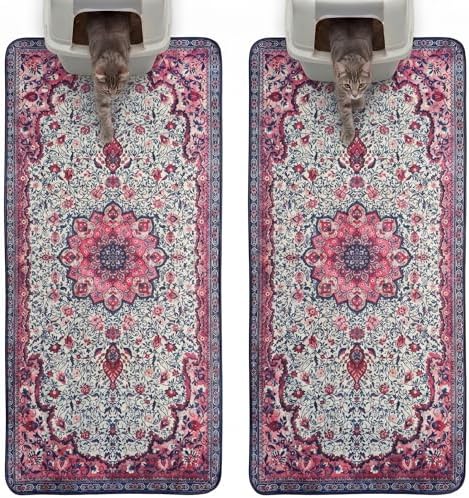 Hompet Cat Litter Mat 2 Pack, 24.8x54 Large Machine Washable Trapping Mats for Cats, Super Absorbent & Urine-Proof Cat Litter Box Mat for Floor, Waterproof & Non Slip Kitty Litter Rug