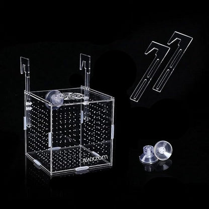 AWXZOM Acrylic Fish breeding Box, Acrylic Fish Isolation Box, Fish Separator for Aquarium, Hatchery Incubator with Suction Cups for Small Baby Fishes Shrimp Clownfish Guppy (5.9 * 5.9 * 5.9inch)