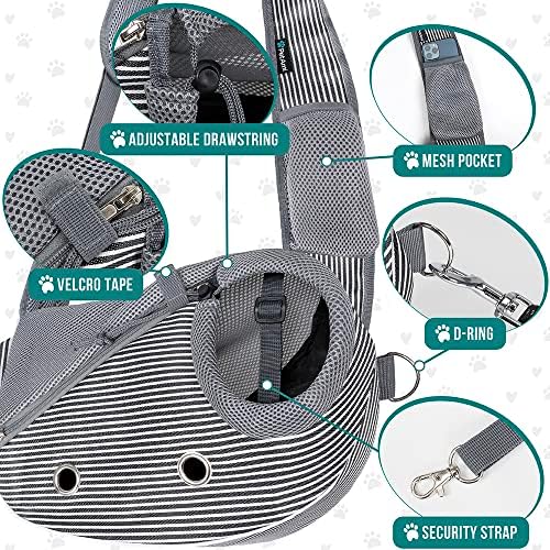 PetAmi Small Dog Sling Carrier, Puppy Cat Hands-Free Purse, 5 lb, Stripe