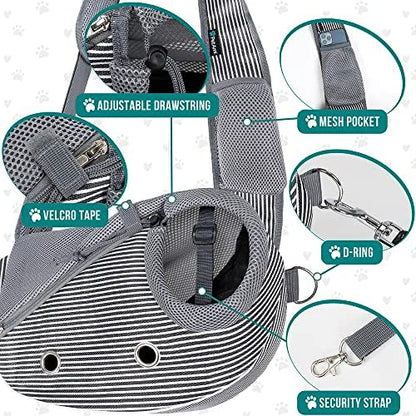 PetAmi Small Dog Sling Carrier, Puppy Cat Hands-Free Purse, 10 lb, Stripe