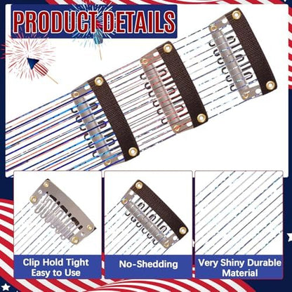 Juexica 18Pcs Horse Bling Accessories Clip in Hair Extension, Patriot