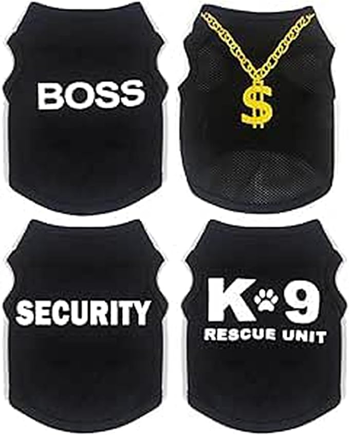 4-Pack Dog Clothes for Small Dogs Black Security Dog Shirt Soft Chihuahua Clothes Cute Male Puppy Clothes Pet Clothing for Small Dog Boy XXS