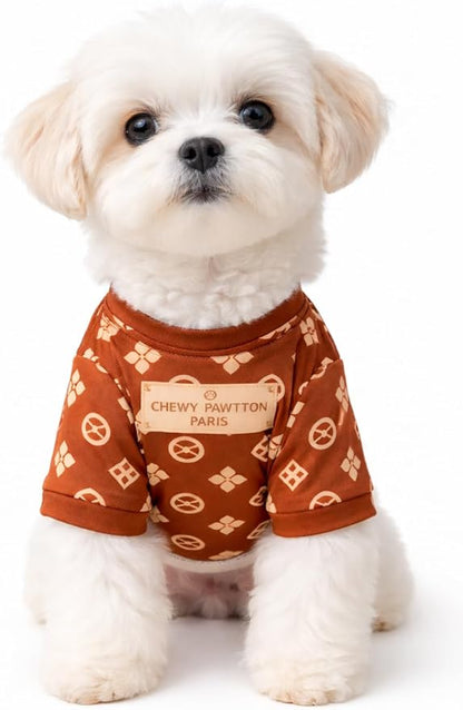 Everything Chic Designer Dog Shirt Luxury Dog Clothes Cute Puppy Shirt Small Dog Outfit Yorkie Chihuahua French Bulldog Clothes Chic Pet Apparel Spring Summer (ChewyPawttonTee, Small)