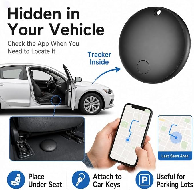 GPS Tracker for Vehicles No Monthly Fee (Android Only) - 4 Pack | Mini Car Tracker Tag, Tracking Devices, Hidden Compatible with Google's Find Hub for Pet, Car, Key, Luggage