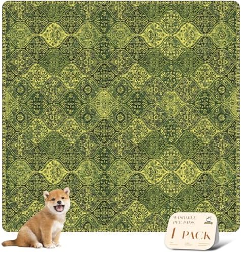 nunubaby Washable Pee Pads for Dogs, Stylish, Non-Slip and Leak-Proof Pee Pads. Reusable Potty Pads for Dogs for Crates and Floors.(Green/Multi,72" x72" )