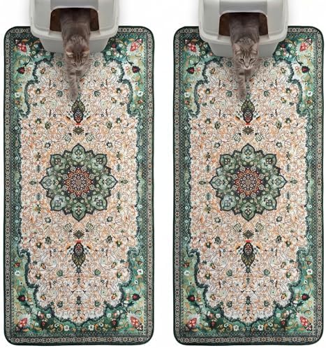 Hompet Cat Litter Mat 2 Pack, 24.8x54 Large Machine Washable Trapping Mats for Cats, Super Absorbent & Urine-Proof Cat Litter Box Mat for Floor, Waterproof & Non Slip Kitty Litter Rug