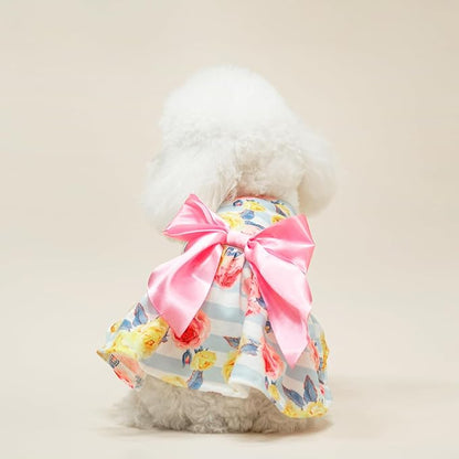 PUPTECK Floral Dog Dress for Spring Outfit Puppy Cute Small Dogs Clothes,Stripe,S