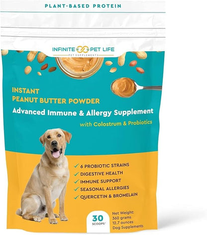 Dog Probiotic with Colostrum, Allergy and Immune Support Supplement for Dogs Peanut Butter Powder | 12.7 oz | Made in USA |