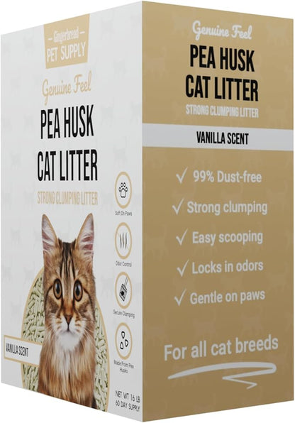 Premium Pea Husk Scented Cat Litter for Happy and Healthy Cats. (Vanilla)(15 lbs)