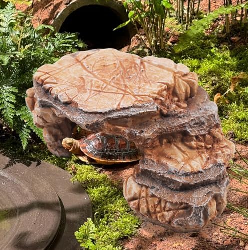kathson Turtle Basking Platform Resin Bearded Dragon Hides and Caves with Ramp Reptile Resting Terrace Turtle Tank Decorations for Frogs,Tortoise,Lizard,Leopard,Crested Gecko
