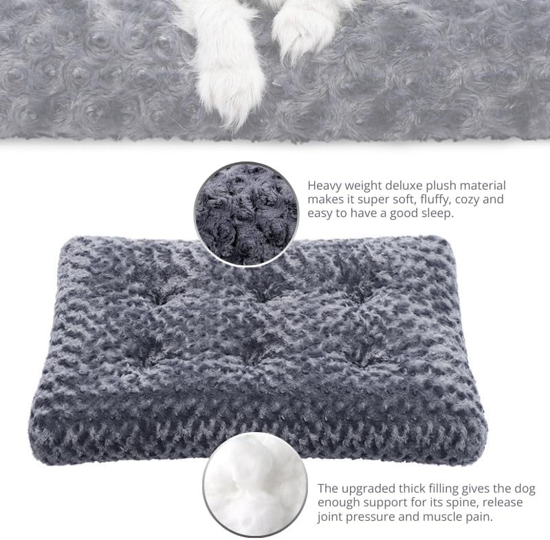 Washable Dog Bed Deluxe Plush Dog Crate Beds Fulffy Comfy Kennel Pad Anti-Slip Pet Sleeping Mat (41.0" L x 27.0" W x 4.0" Th)