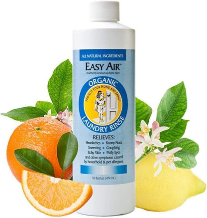 Easy Air Organic Allergy Relief Laundry Rinse, Hypoallergenic & Fragrance Free, Eliminate Odors. Asthma & Allergy Safe for Babies & Pets - 16 Fl Oz