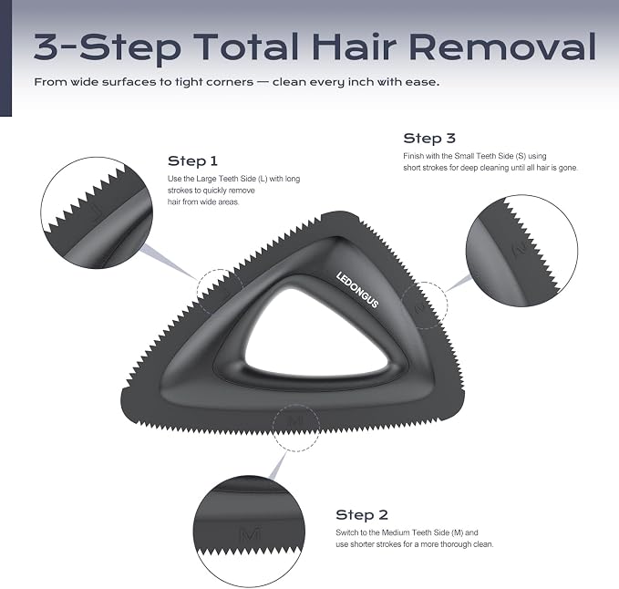 Pet Hair Remover for Car and Home - Multi-Surface Fur Removal Tool for Car Interiors, Furniture, Couch, Carpet, and Bedding | Portable and Effective Cat & Dog Hair Remover(Obsidian Black)