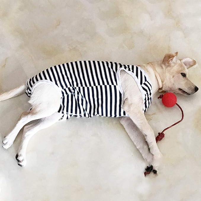 Dog’s Recovery Suit Post Surgery Shirt for Female Male Dog, E-Collar Alternative Wound Protective Clothes (navy-white-4xl)