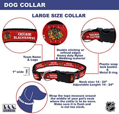 NHL Chicago Blackhawks Collar for Dogs & Cats, Large. - Adjustable, Cute & Stylish! The Ultimate Hockey Fan Collar!, Large (18-28" Length x 1" Width)